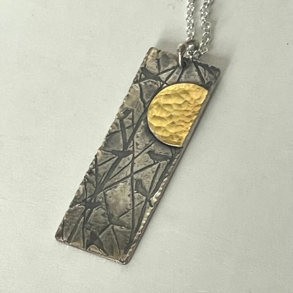 Handmade Argentium Silver Bird Sun Pendant Necklace 18in